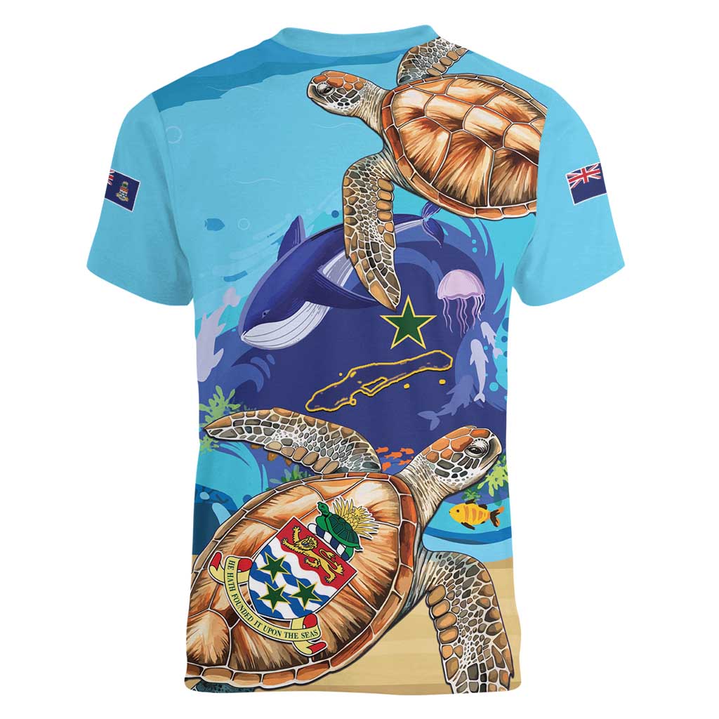 Little Cayman Map Sea Turtle Women V-Neck T-Shirt Ocean Vibes