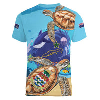 Little Cayman Map Sea Turtle Women V-Neck T-Shirt Ocean Vibes