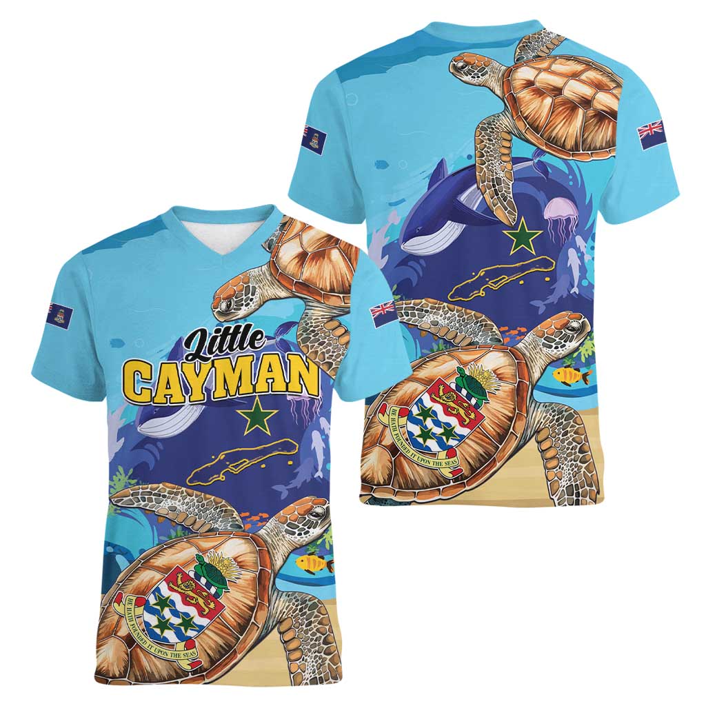 Little Cayman Map Sea Turtle Women V-Neck T-Shirt Ocean Vibes