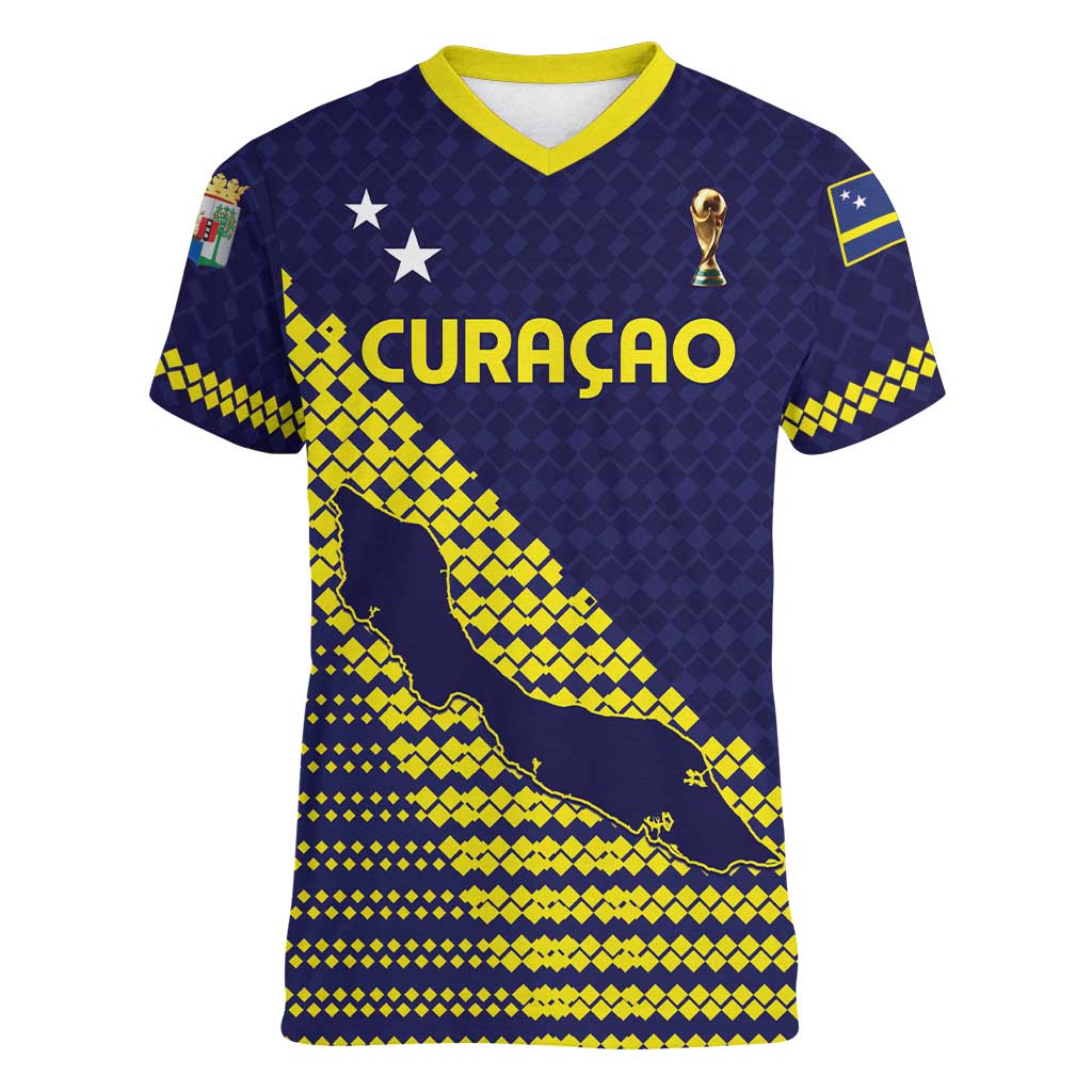 Custom Football 2026 Curacao Women V-Neck T-Shirt Small island BIG dreams