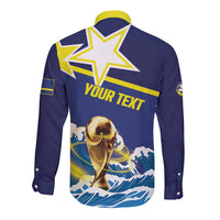 Custom Football 2026 Curacao Long Sleeve Button Shirt The Blue Wave Come On