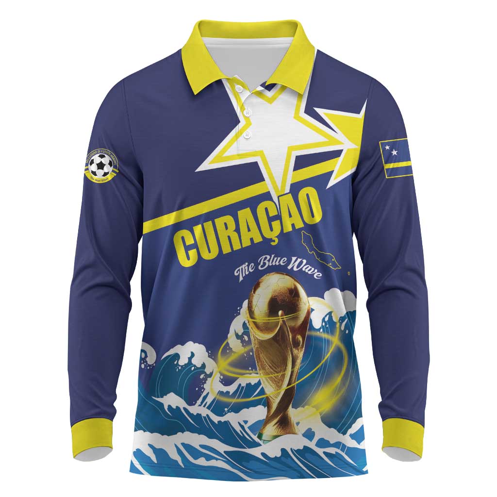 Custom Football 2026 Curacao Long Sleeve Polo Shirt The Blue Wave Come On