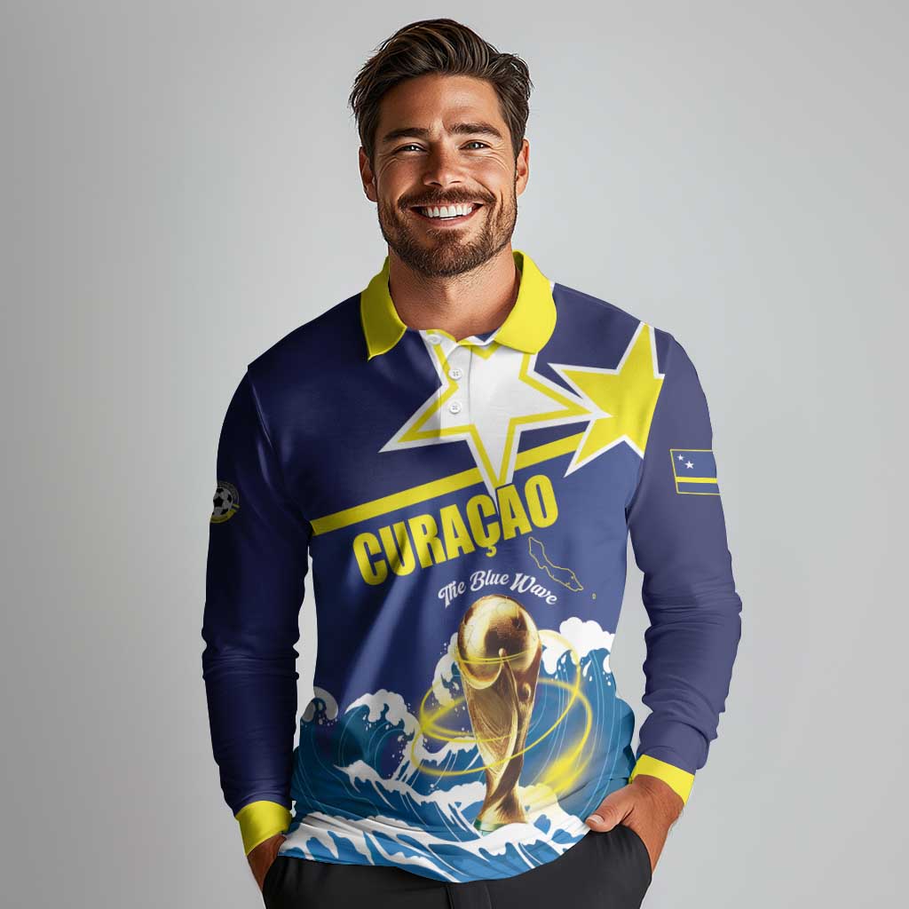 Custom Football 2026 Curacao Long Sleeve Polo Shirt The Blue Wave Come On