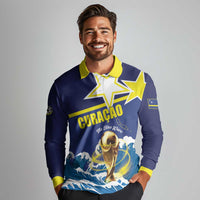 Custom Football 2026 Curacao Long Sleeve Polo Shirt The Blue Wave Come On