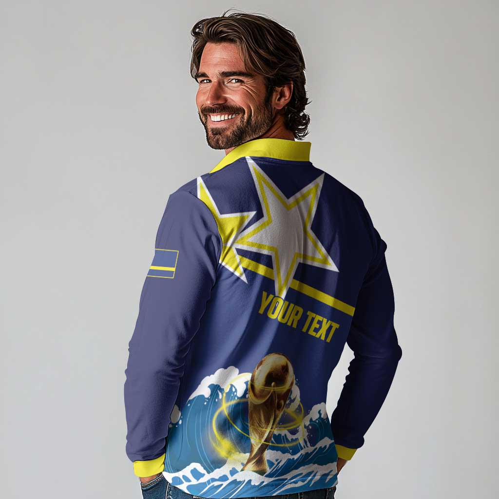 Custom Football 2026 Curacao Long Sleeve Polo Shirt The Blue Wave Come On