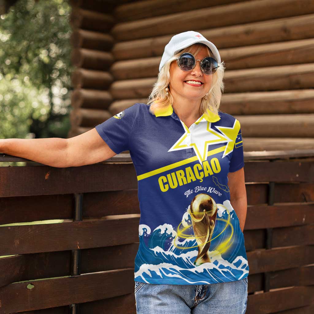 Custom Football 2026 Curacao Women Polo Shirt The Blue Wave Come On