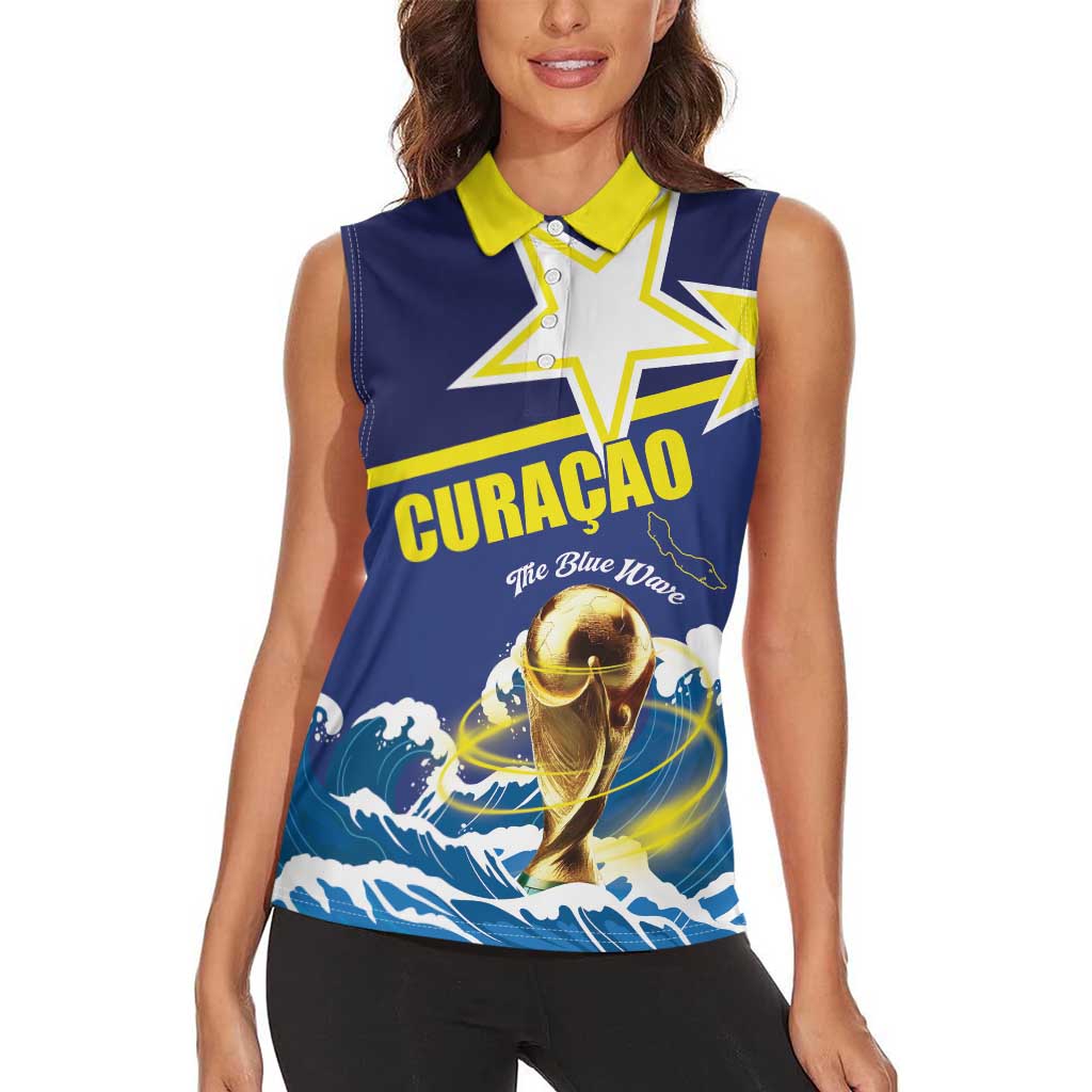 Custom Football 2026 Curacao Women Sleeveless Polo Shirt The Blue Wave Come On