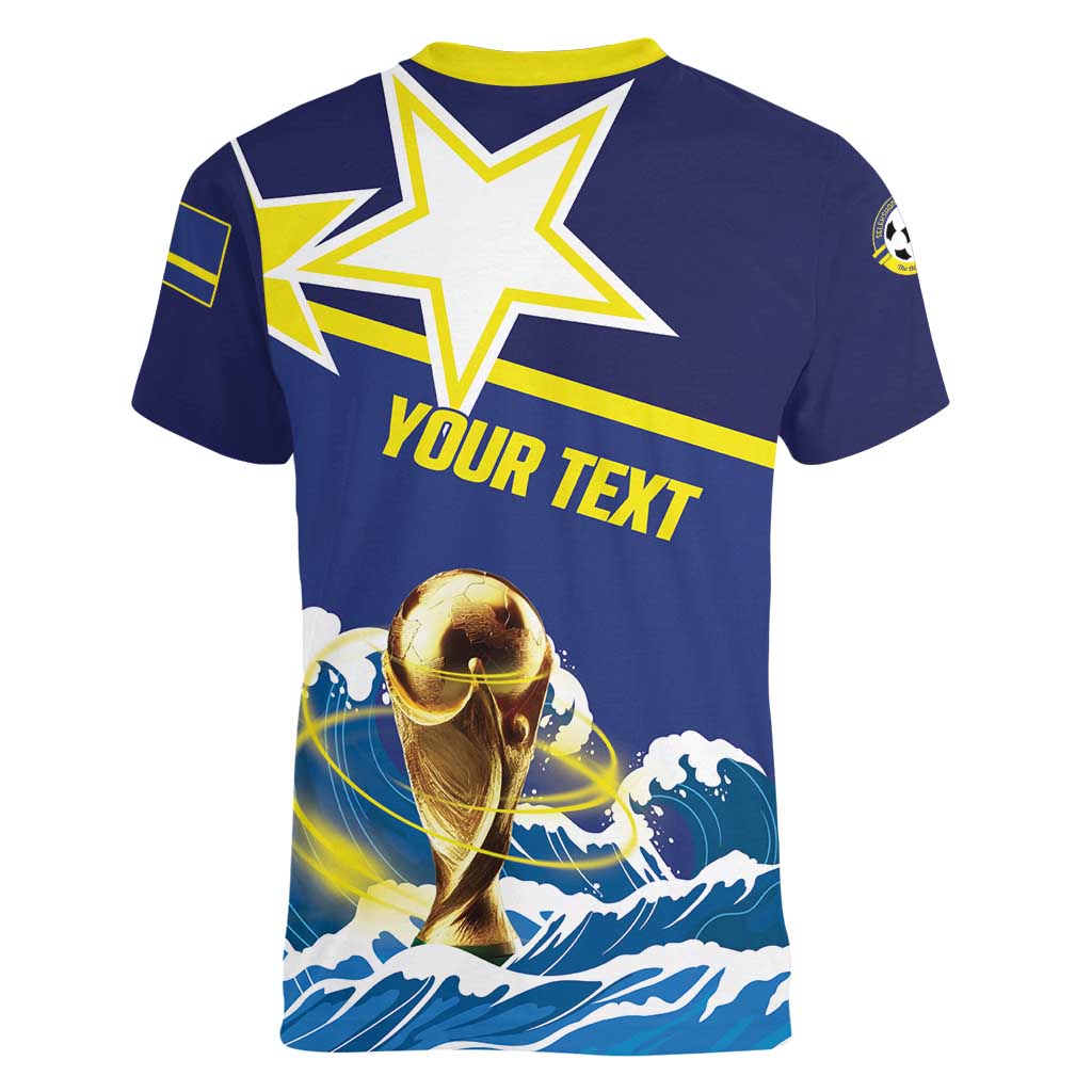 Custom Football 2026 Curacao Women V-Neck T-Shirt The Blue Wave Come On