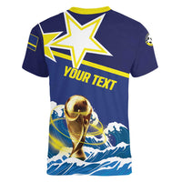 Custom Football 2026 Curacao Women V-Neck T-Shirt The Blue Wave Come On