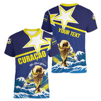 Custom Football 2026 Curacao Women V-Neck T-Shirt The Blue Wave Come On