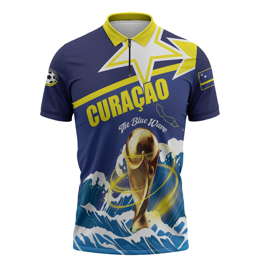 Custom Football 2026 Curacao Zipper Polo Shirt The Blue Wave Come On