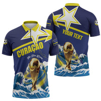 Custom Football 2026 Curacao Zipper Polo Shirt The Blue Wave Come On