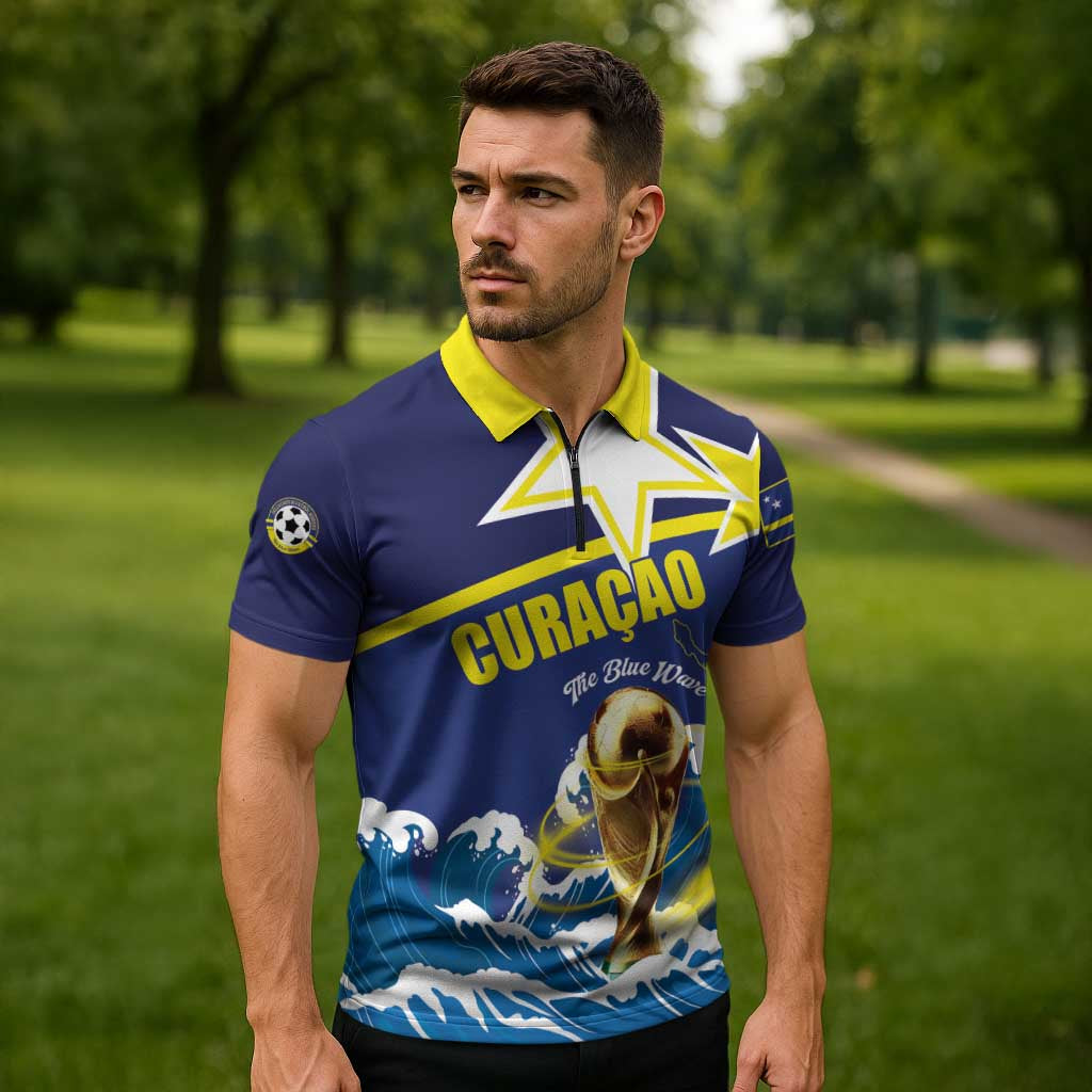 Custom Football 2026 Curacao Zipper Polo Shirt The Blue Wave Come On
