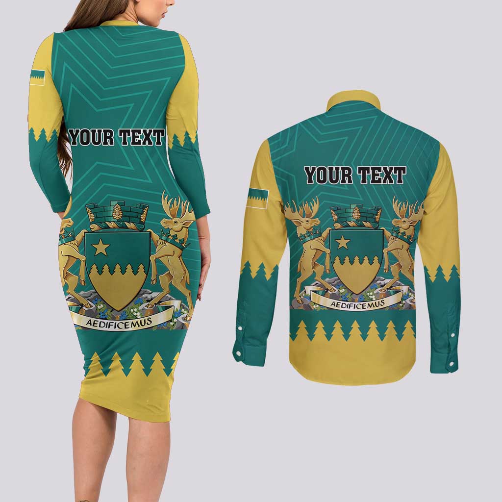 Personalised Canada Greater Sudbury Couples Matching Long Sleeve Bodycon Dress and Long Sleeve Button Shirt The Nickel Capital Aedificemus