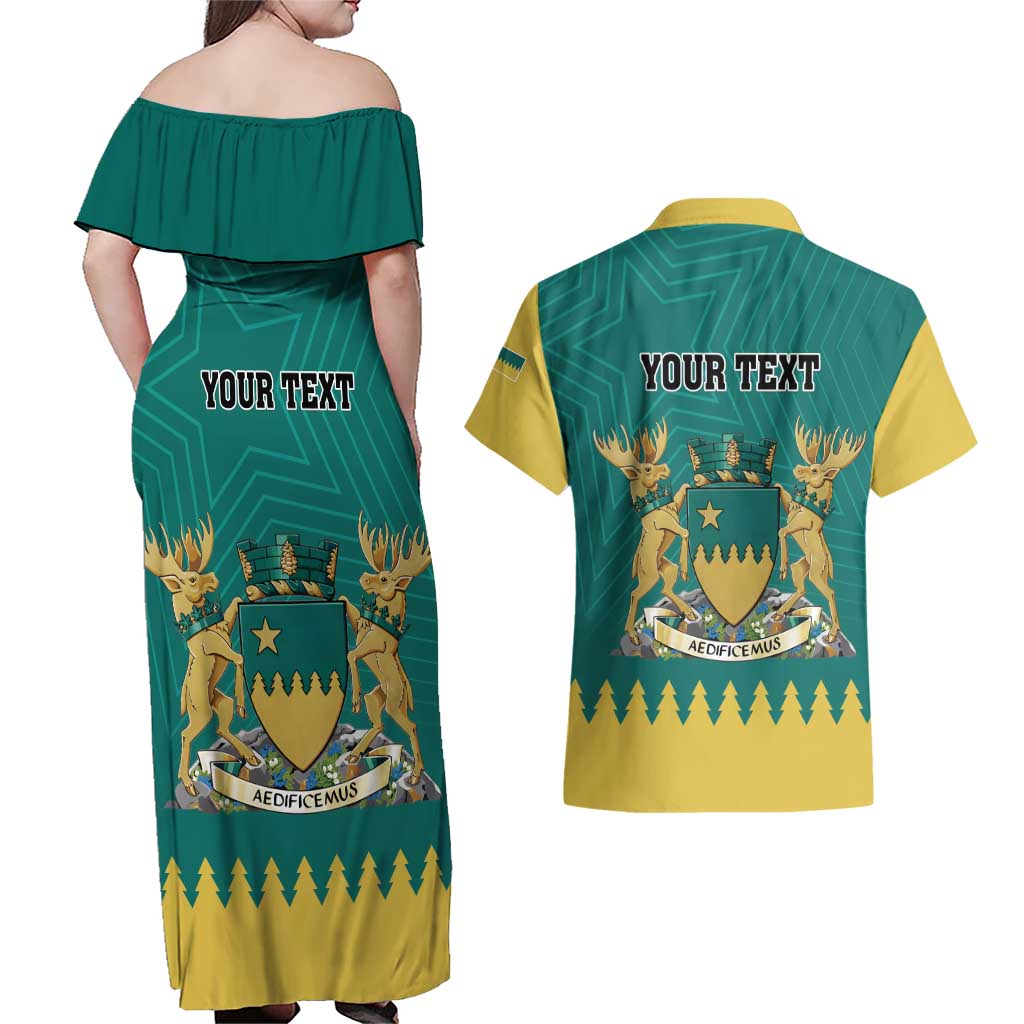 Personalised Canada Greater Sudbury Couples Matching Off Shoulder Maxi Dress and Hawaiian Shirt The Nickel Capital Aedificemus