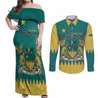 Personalised Canada Greater Sudbury Couples Matching Off Shoulder Maxi Dress and Long Sleeve Button Shirt The Nickel Capital Aedificemus