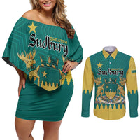 Personalised Canada Greater Sudbury Couples Matching Off Shoulder Short Dress and Long Sleeve Button Shirt The Nickel Capital Aedificemus