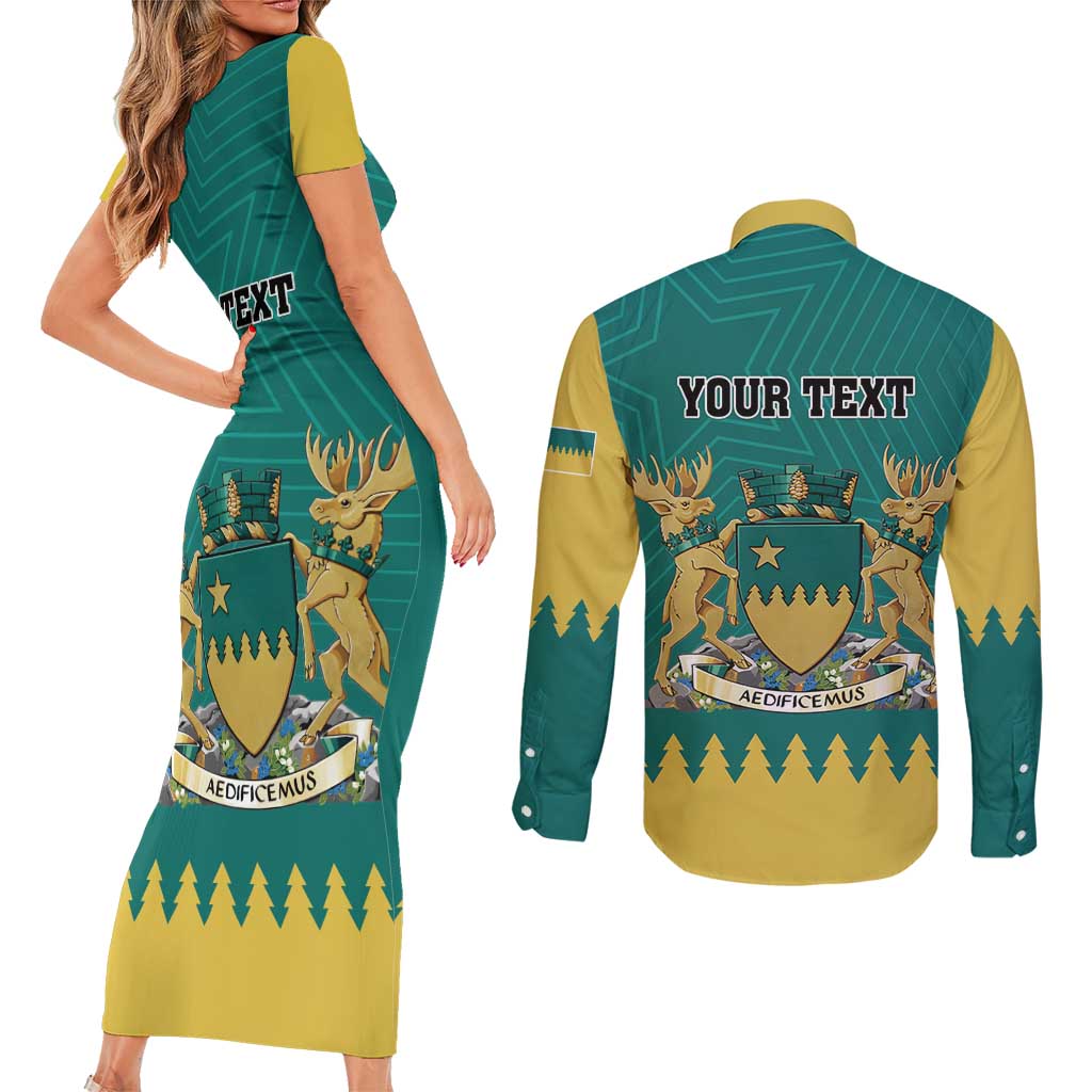Personalised Canada Greater Sudbury Couples Matching Short Sleeve Bodycon Dress and Long Sleeve Button Shirt The Nickel Capital Aedificemus