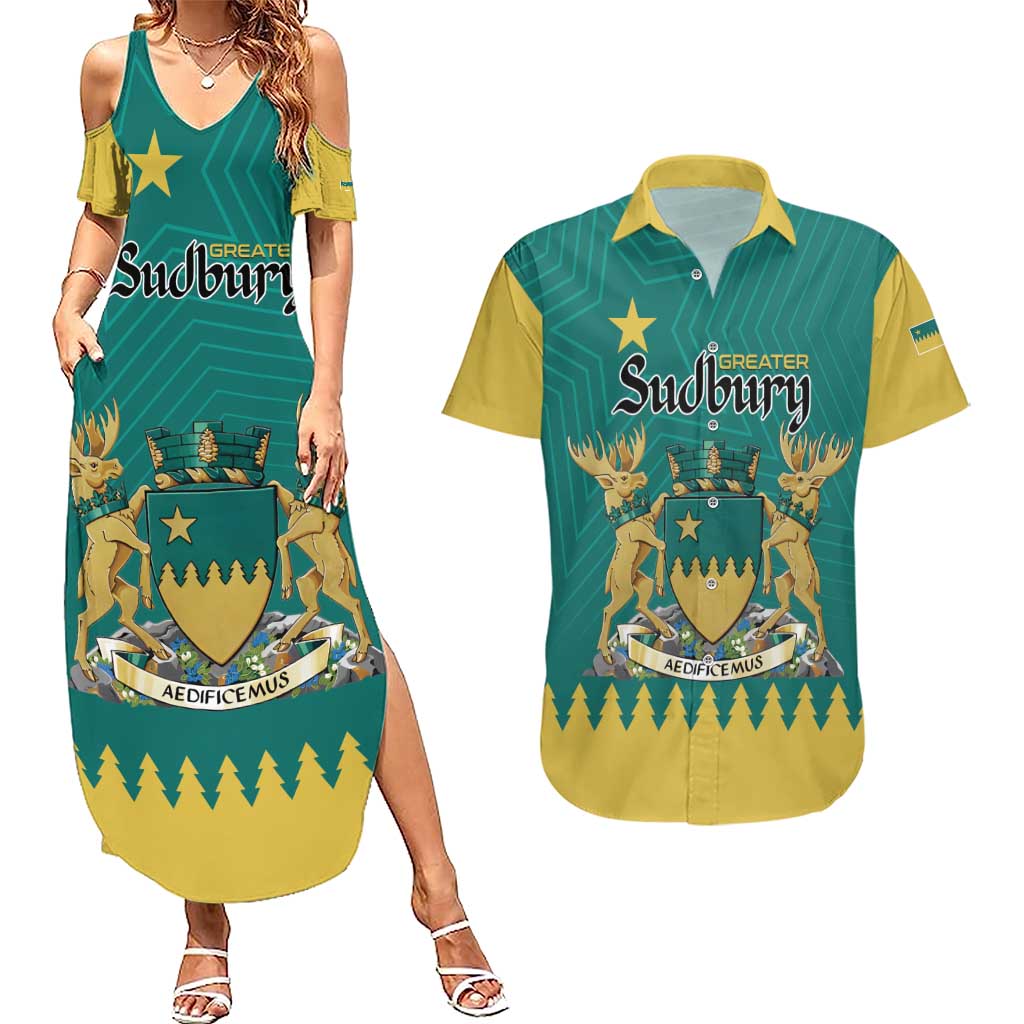 Personalised Canada Greater Sudbury Couples Matching Summer Maxi Dress and Hawaiian Shirt The Nickel Capital Aedificemus