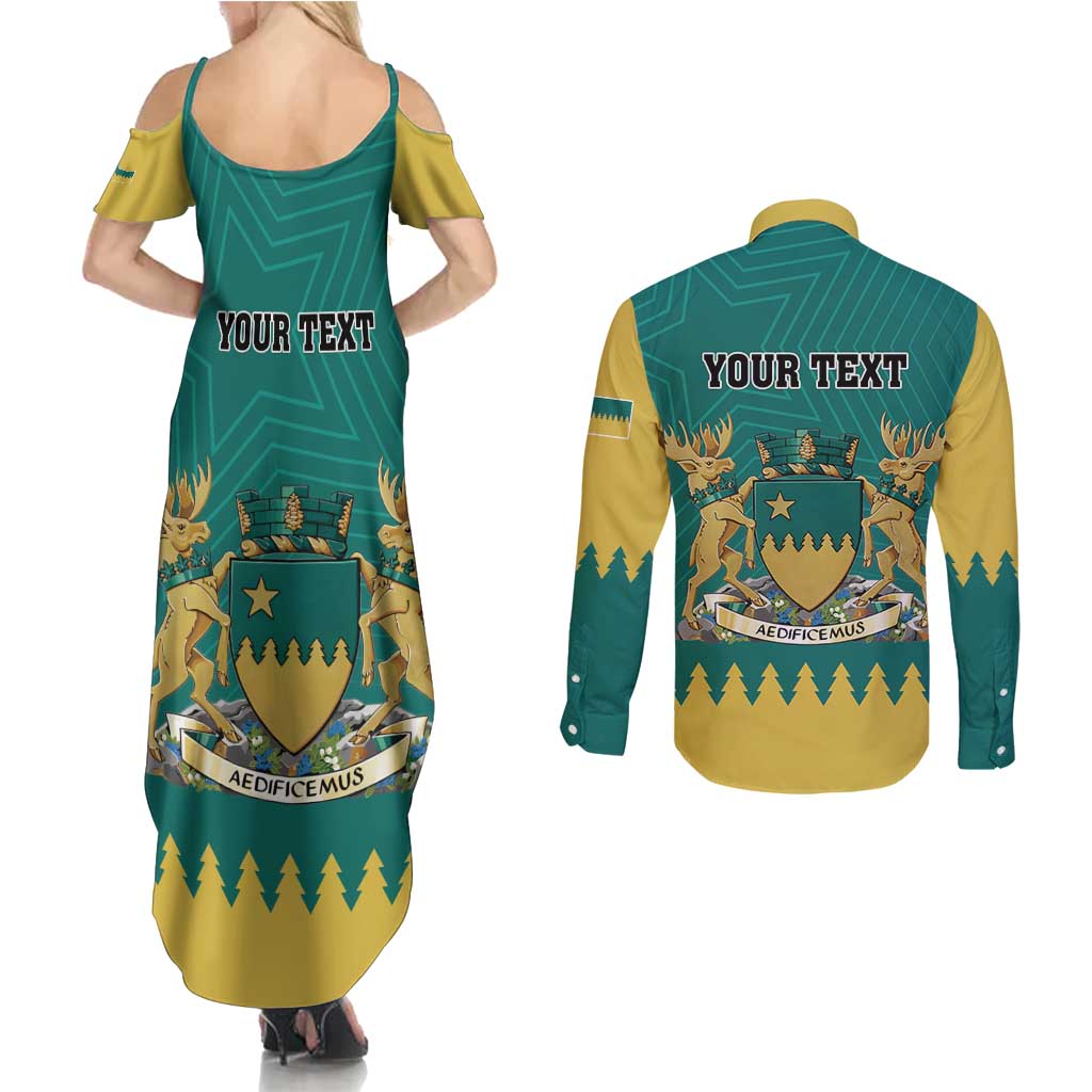 Personalised Canada Greater Sudbury Couples Matching Summer Maxi Dress and Long Sleeve Button Shirt The Nickel Capital Aedificemus
