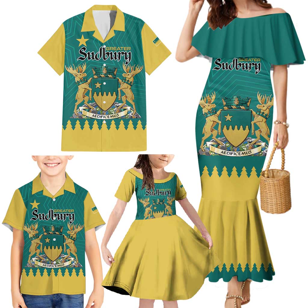 Personalised Canada Greater Sudbury Family Matching Mermaid Dress and Hawaiian Shirt The Nickel Capital Aedificemus