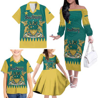 Personalised Canada Greater Sudbury Family Matching Off The Shoulder Long Sleeve Dress and Hawaiian Shirt The Nickel Capital Aedificemus