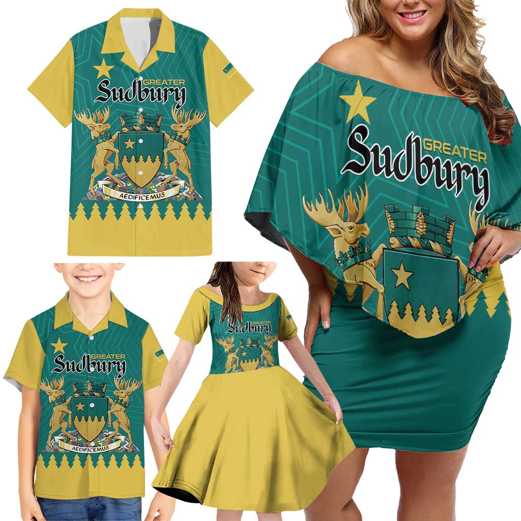 Personalised Canada Greater Sudbury Family Matching Off Shoulder Short Dress and Hawaiian Shirt The Nickel Capital Aedificemus