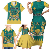 Personalised Canada Greater Sudbury Family Matching Short Sleeve Bodycon Dress and Hawaiian Shirt The Nickel Capital Aedificemus