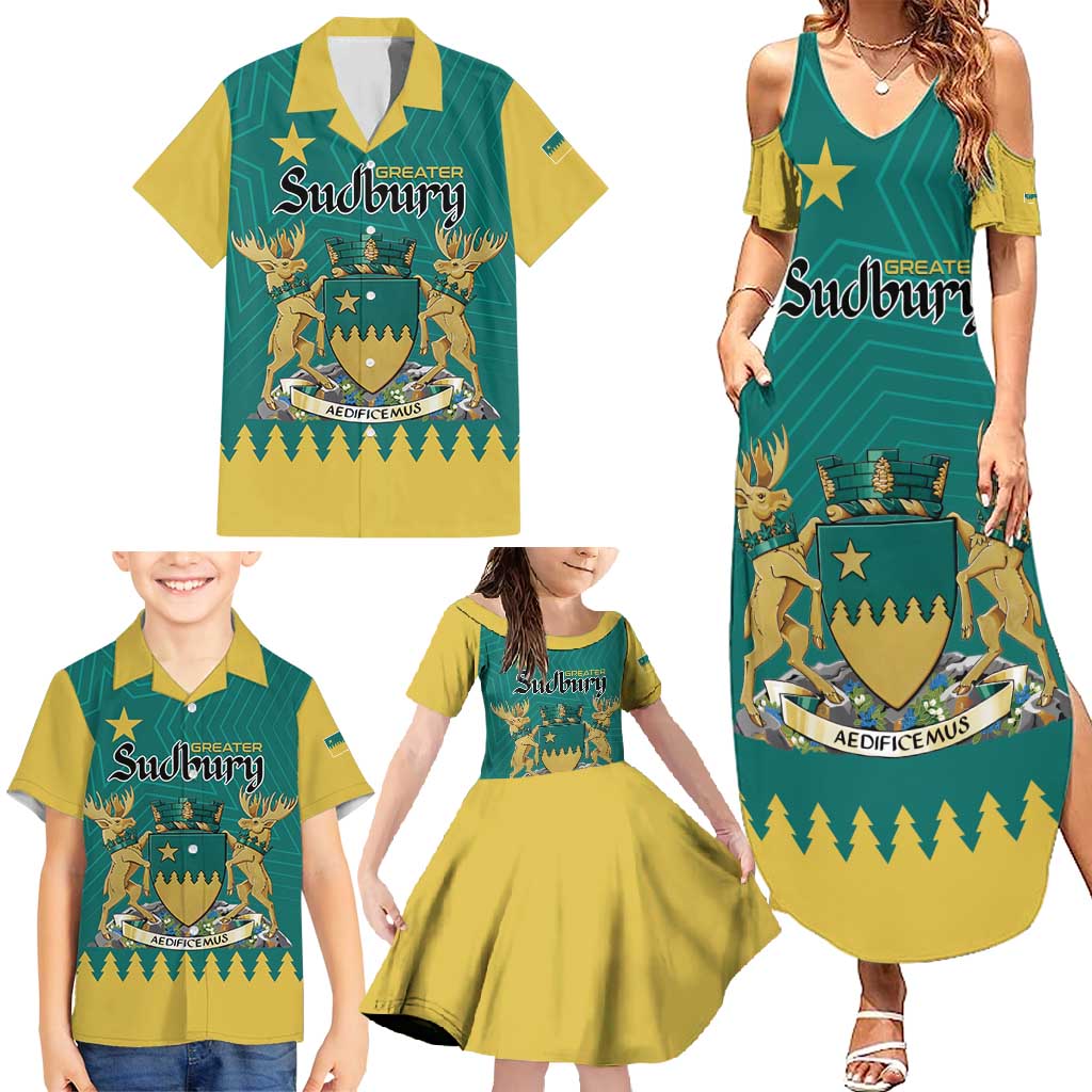 Personalised Canada Greater Sudbury Family Matching Summer Maxi Dress and Hawaiian Shirt The Nickel Capital Aedificemus