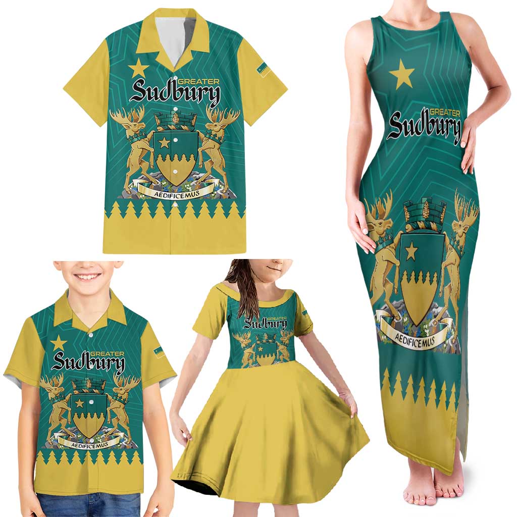 Personalised Canada Greater Sudbury Family Matching Tank Maxi Dress and Hawaiian Shirt The Nickel Capital Aedificemus