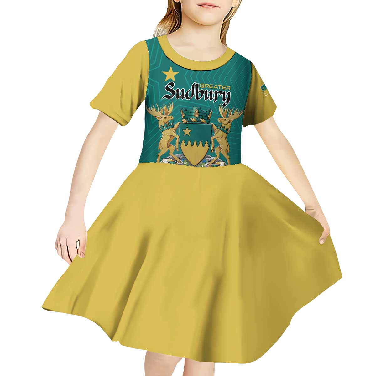 Personalised Canada Greater Sudbury Kid Short Sleeve Dress The Nickel Capital Aedificemus
