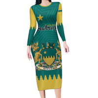 Personalised Canada Greater Sudbury Long Sleeve Bodycon Dress The Nickel Capital Aedificemus