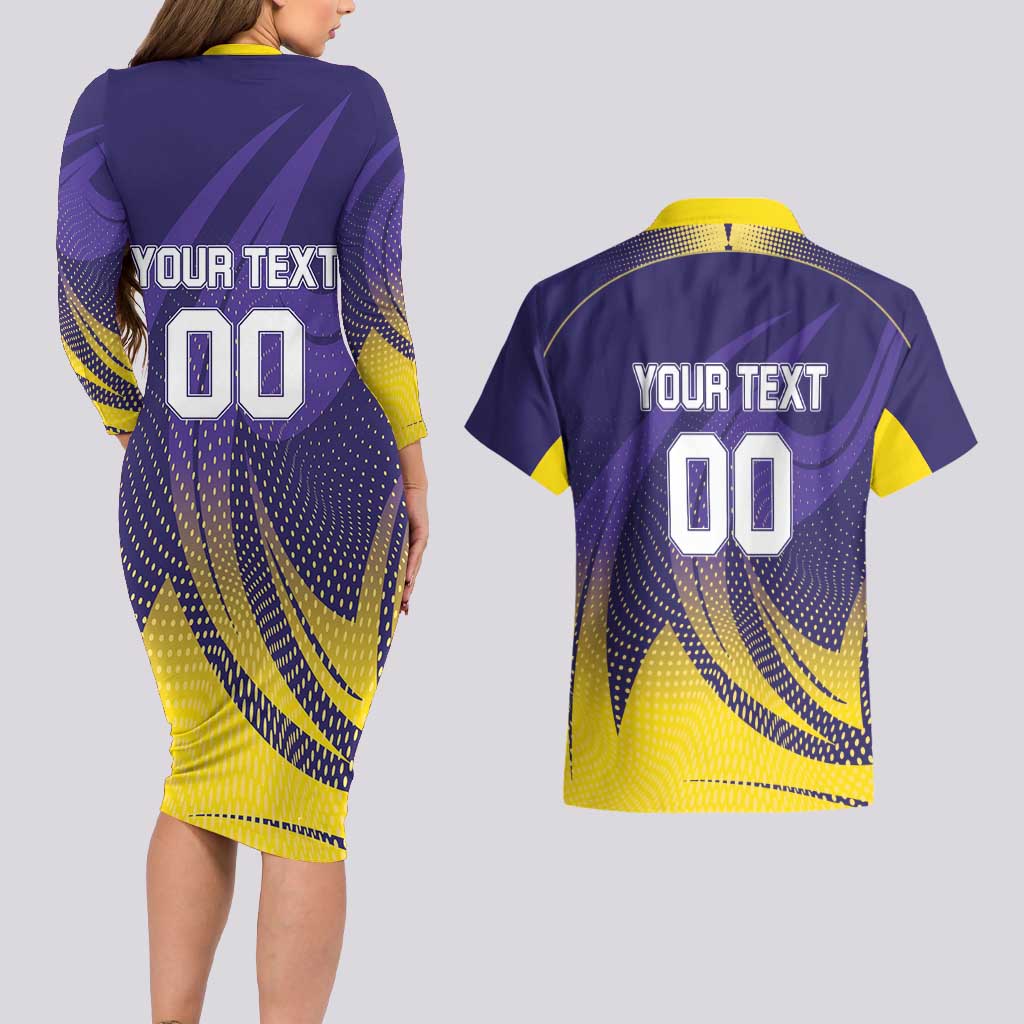 Custom Kolkata 2025 Cricket Knight Riders Couples Matching Long Sleeve Bodycon Dress and Hawaiian Shirt Korbo Lorbo Jeetbo