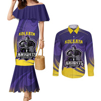 Custom Kolkata 2025 Cricket Knight Riders Couples Matching Mermaid Dress and Long Sleeve Button Shirt Korbo Lorbo Jeetbo