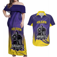 Custom Kolkata 2025 Cricket Knight Riders Couples Matching Off Shoulder Maxi Dress and Hawaiian Shirt Korbo Lorbo Jeetbo