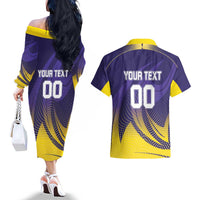 Custom Kolkata 2025 Cricket Knight Riders Couples Matching Off The Shoulder Long Sleeve Dress and Hawaiian Shirt Korbo Lorbo Jeetbo