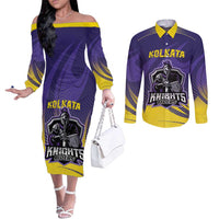 Custom Kolkata 2025 Cricket Knight Riders Couples Matching Off The Shoulder Long Sleeve Dress and Long Sleeve Button Shirt Korbo Lorbo Jeetbo