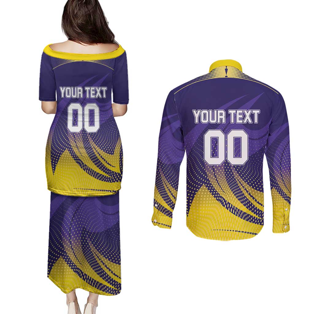 Custom Kolkata 2025 Cricket Knight Riders Couples Matching Puletasi and Long Sleeve Button Shirt Korbo Lorbo Jeetbo