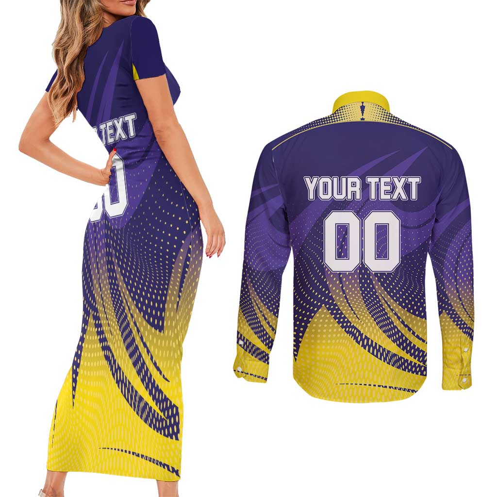 Custom Kolkata 2025 Cricket Knight Riders Couples Matching Short Sleeve Bodycon Dress and Long Sleeve Button Shirt Korbo Lorbo Jeetbo