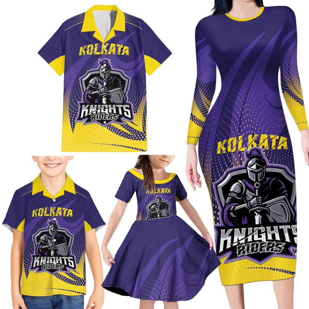 Custom Kolkata 2025 Cricket Knight Riders Family Matching Long Sleeve Bodycon Dress and Hawaiian Shirt Korbo Lorbo Jeetbo