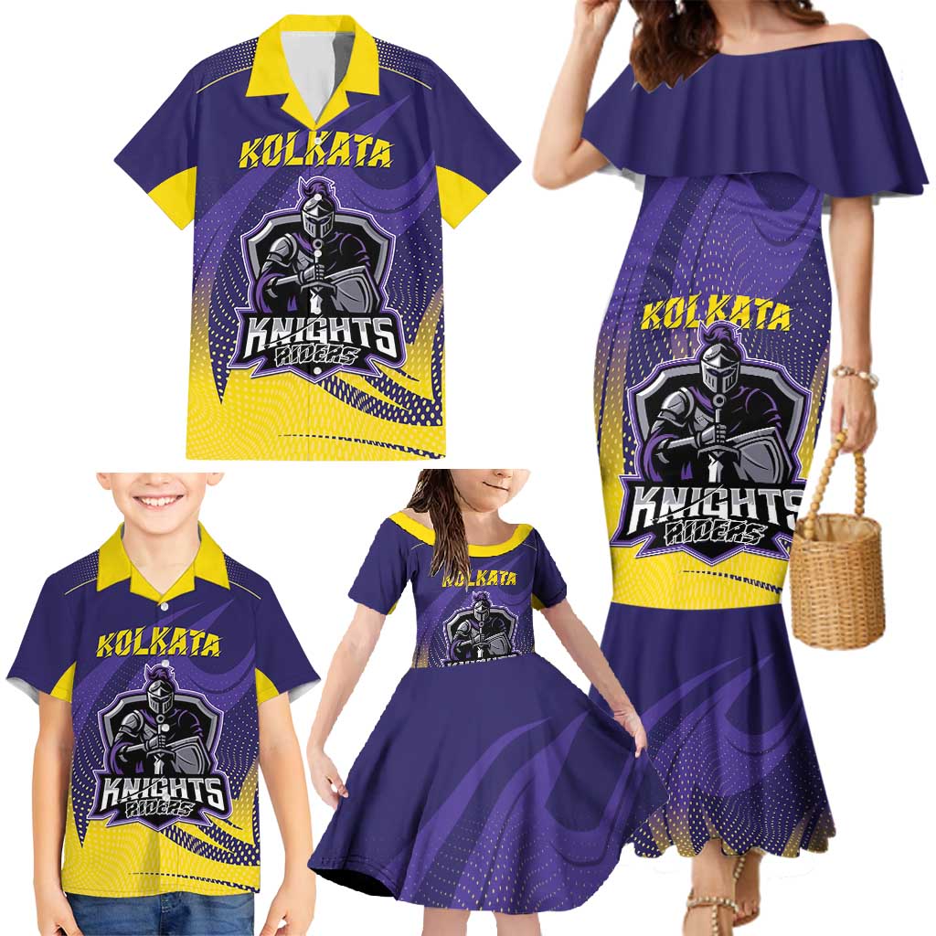 Custom Kolkata 2025 Cricket Knight Riders Family Matching Mermaid Dress and Hawaiian Shirt Korbo Lorbo Jeetbo