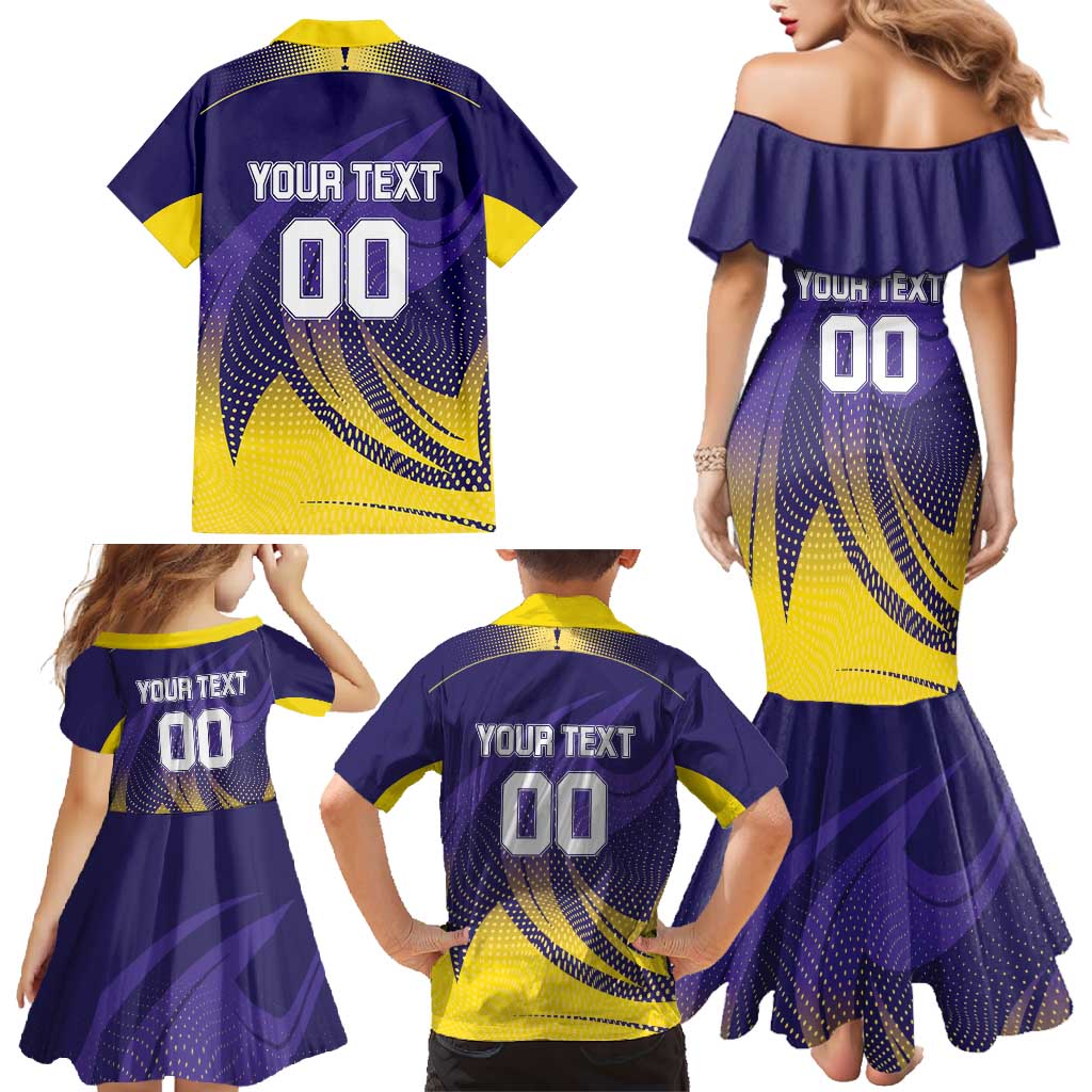 Custom Kolkata 2025 Cricket Knight Riders Family Matching Mermaid Dress and Hawaiian Shirt Korbo Lorbo Jeetbo