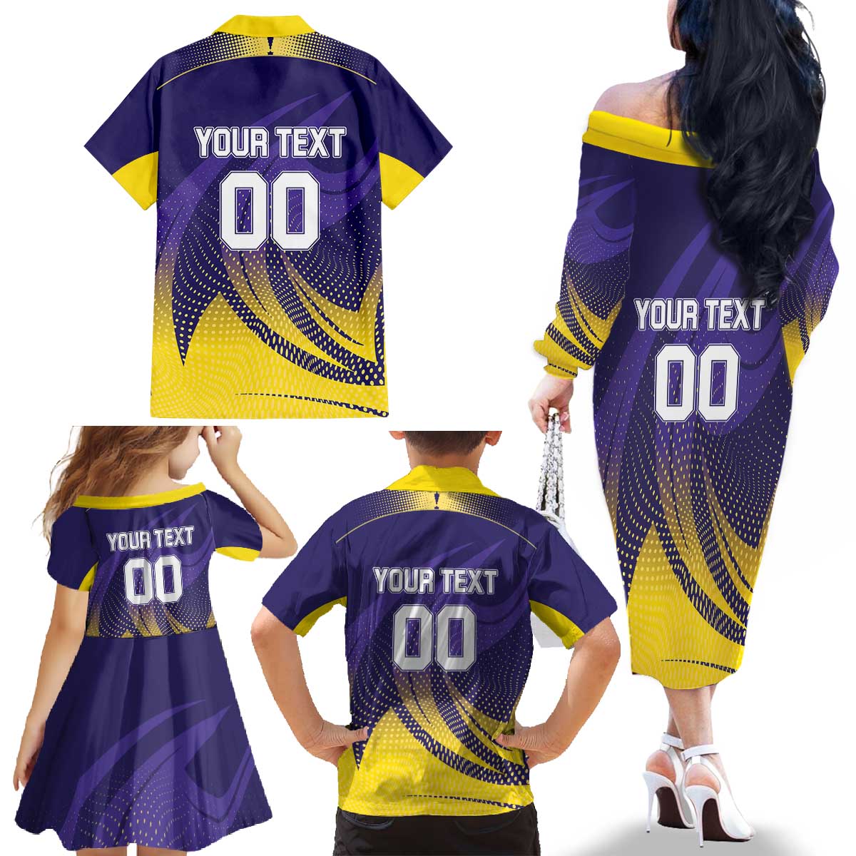 Custom Kolkata 2025 Cricket Knight Riders Family Matching Off The Shoulder Long Sleeve Dress and Hawaiian Shirt Korbo Lorbo Jeetbo