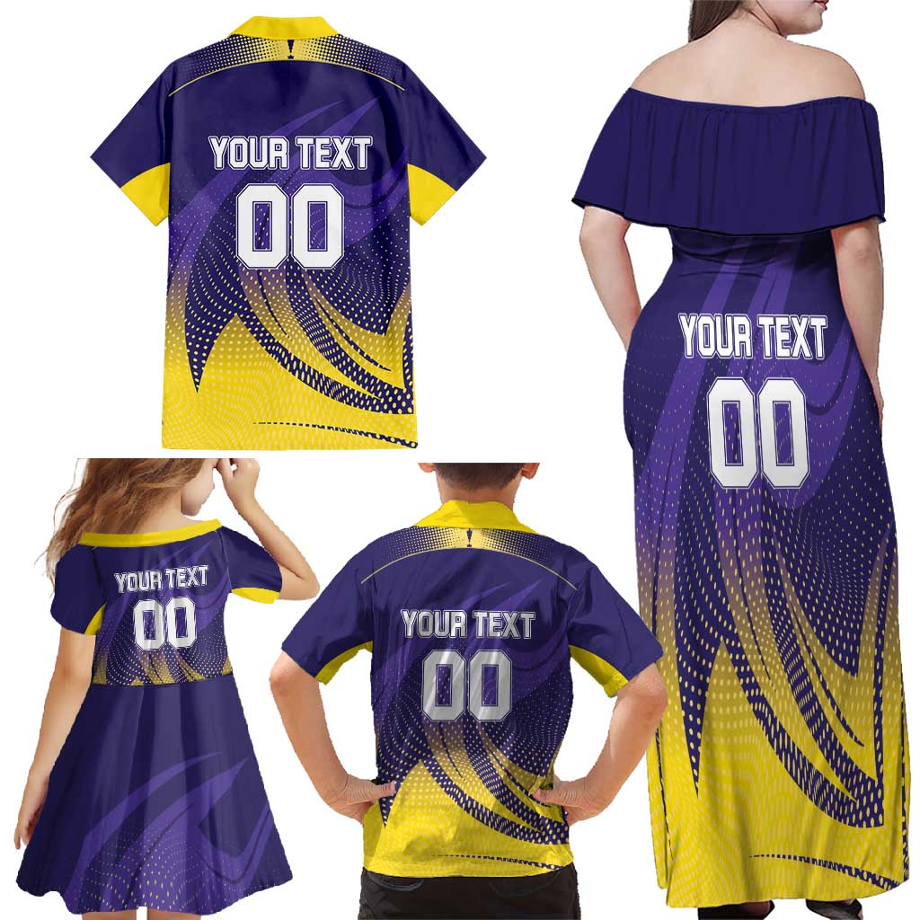 Custom Kolkata 2025 Cricket Knight Riders Family Matching Off Shoulder Maxi Dress and Hawaiian Shirt Korbo Lorbo Jeetbo