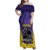 Custom Kolkata 2025 Cricket Knight Riders Family Matching Off Shoulder Maxi Dress and Hawaiian Shirt Korbo Lorbo Jeetbo