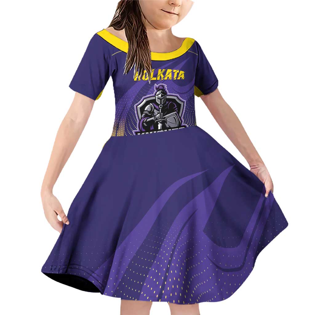 Custom Kolkata 2025 Cricket Knight Riders Family Matching Off Shoulder Short Dress and Hawaiian Shirt Korbo Lorbo Jeetbo