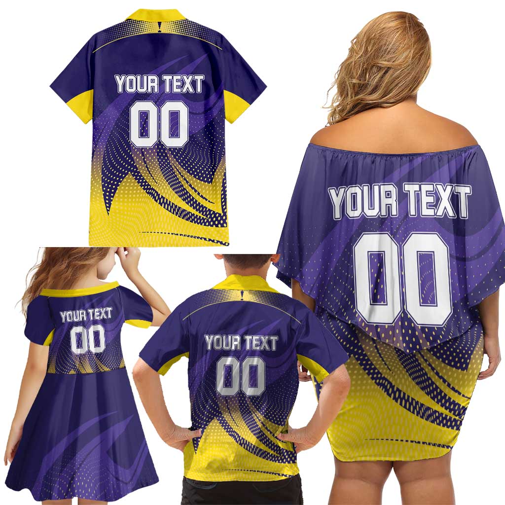 Custom Kolkata 2025 Cricket Knight Riders Family Matching Off Shoulder Short Dress and Hawaiian Shirt Korbo Lorbo Jeetbo