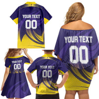 Custom Kolkata 2025 Cricket Knight Riders Family Matching Off Shoulder Short Dress and Hawaiian Shirt Korbo Lorbo Jeetbo