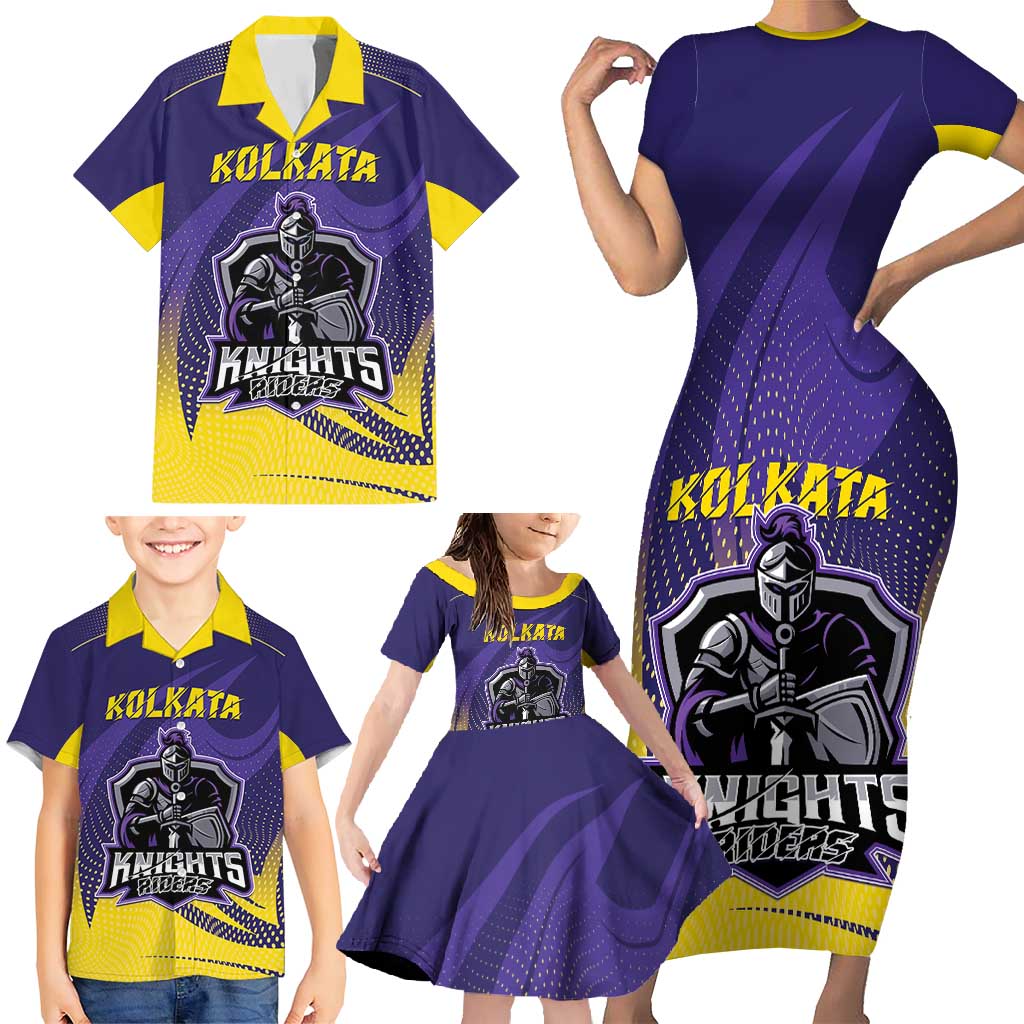 Custom Kolkata 2025 Cricket Knight Riders Family Matching Short Sleeve Bodycon Dress and Hawaiian Shirt Korbo Lorbo Jeetbo