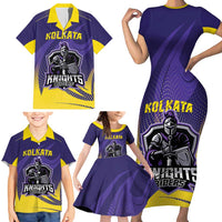 Custom Kolkata 2025 Cricket Knight Riders Family Matching Short Sleeve Bodycon Dress and Hawaiian Shirt Korbo Lorbo Jeetbo